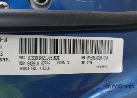 2014 Dodge Dart Aero z USA, uszkodzony, nr VIN 1C3CDFDH2ED851631